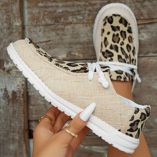Women's Leopard Print Canvas Shoes, Trendy Lace Up Outdoor Sneakers, Women's Low Top Daily Shoes